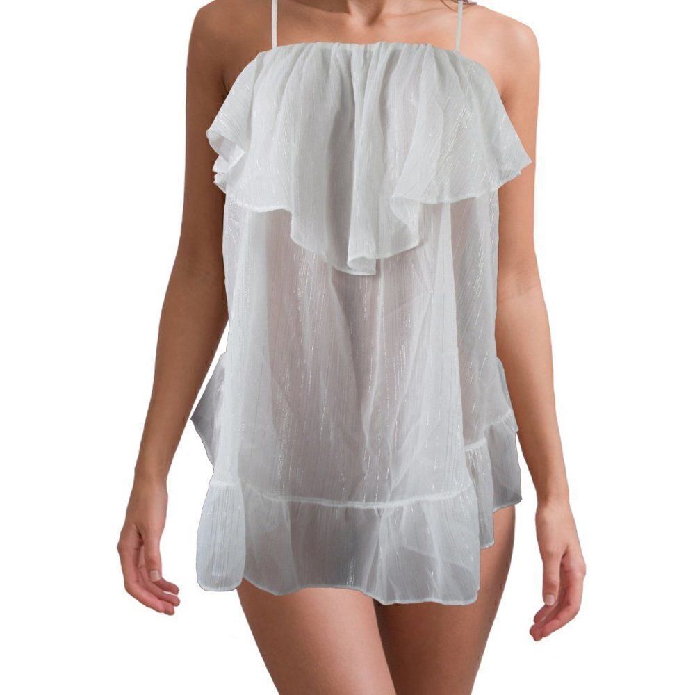 VS Shimmer Slip Chiffon White and Silver Medium